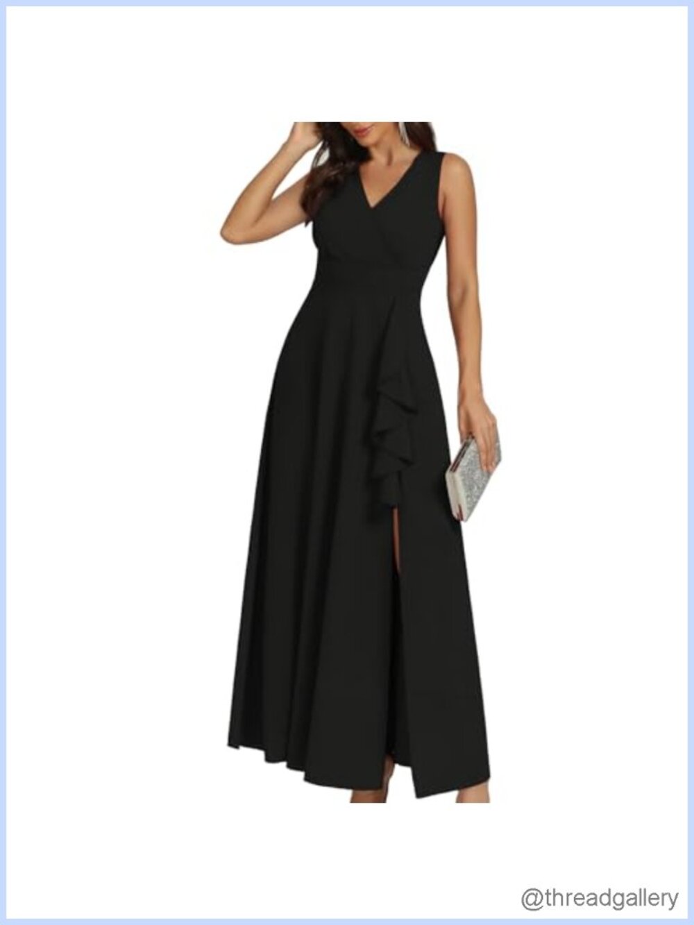 Women's Formal Ruffle Sleeve V-Neck Split Long Gown Cocktail Dress - Picture 3 of 6